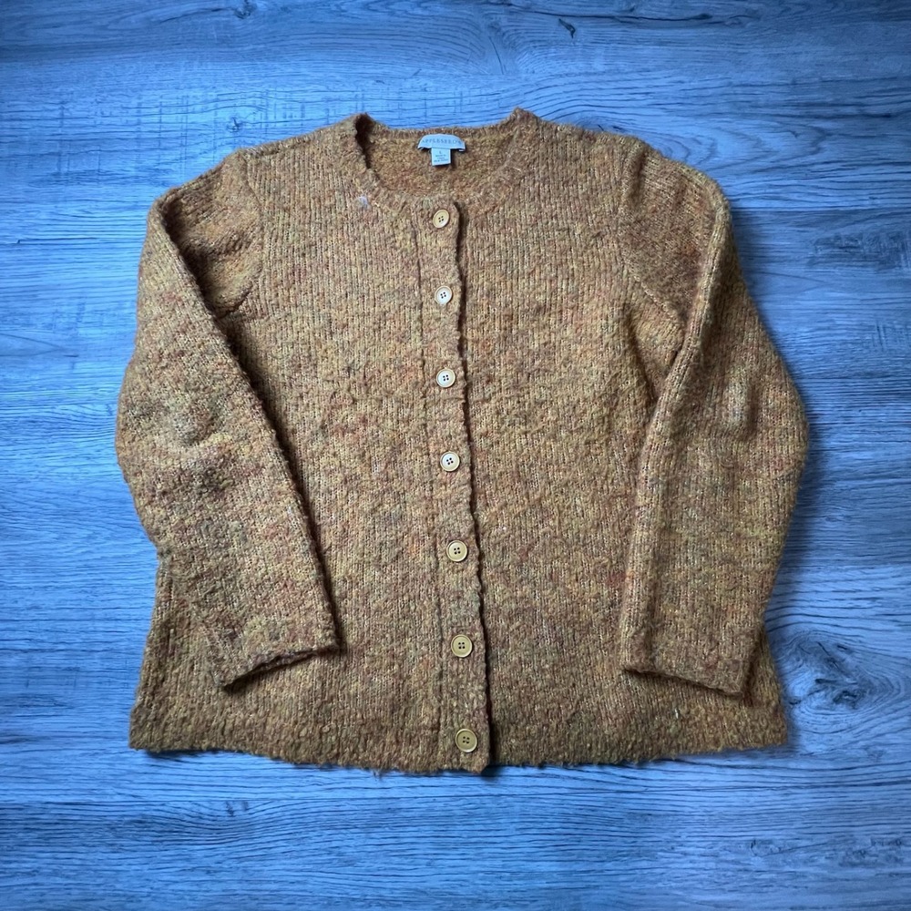 Appleseed's Cardigan Women Large‎ Mustard Yellow Textured Knit Button Front T17